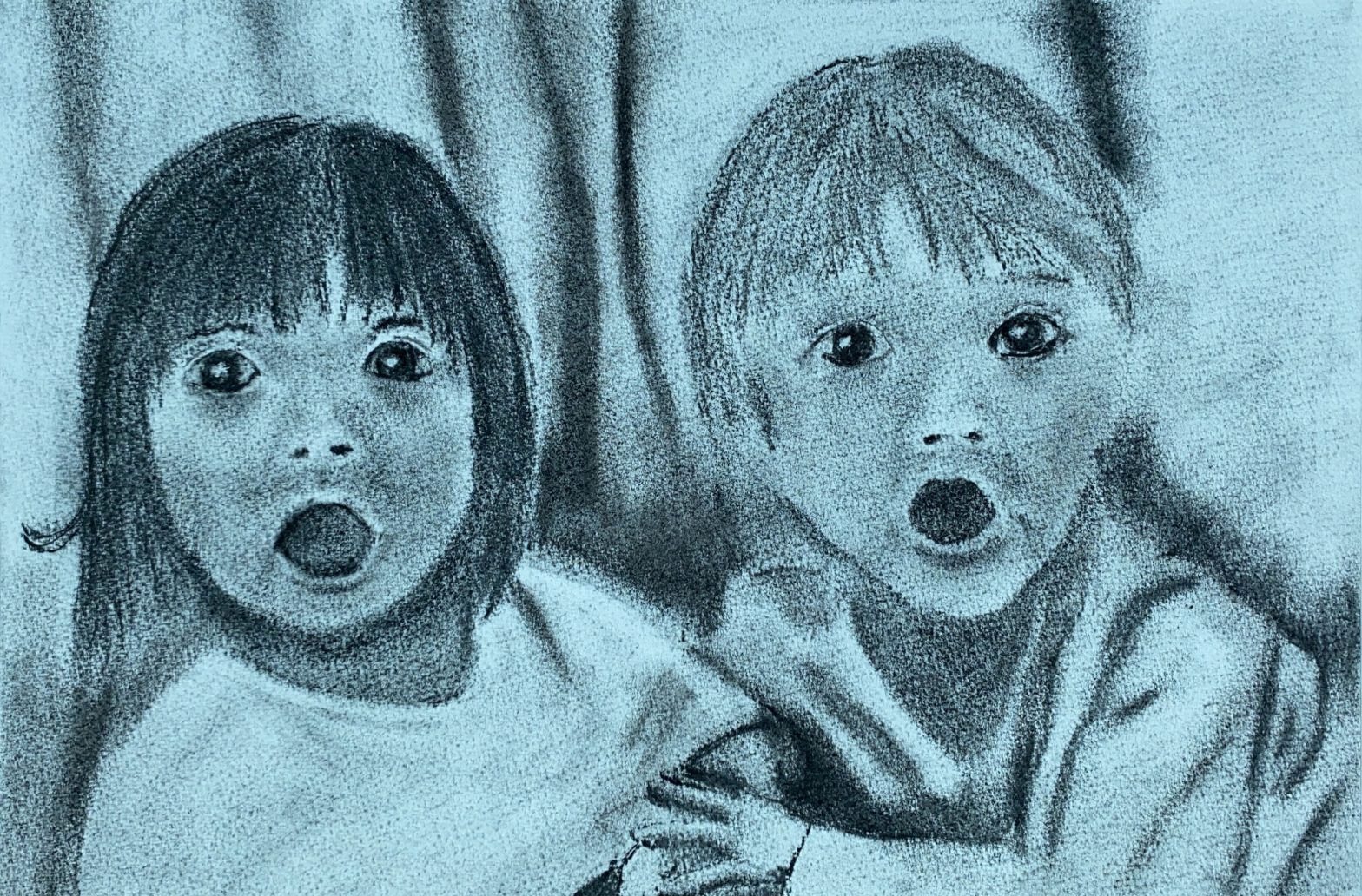 Surprised Toddlers Charcoal Sketch