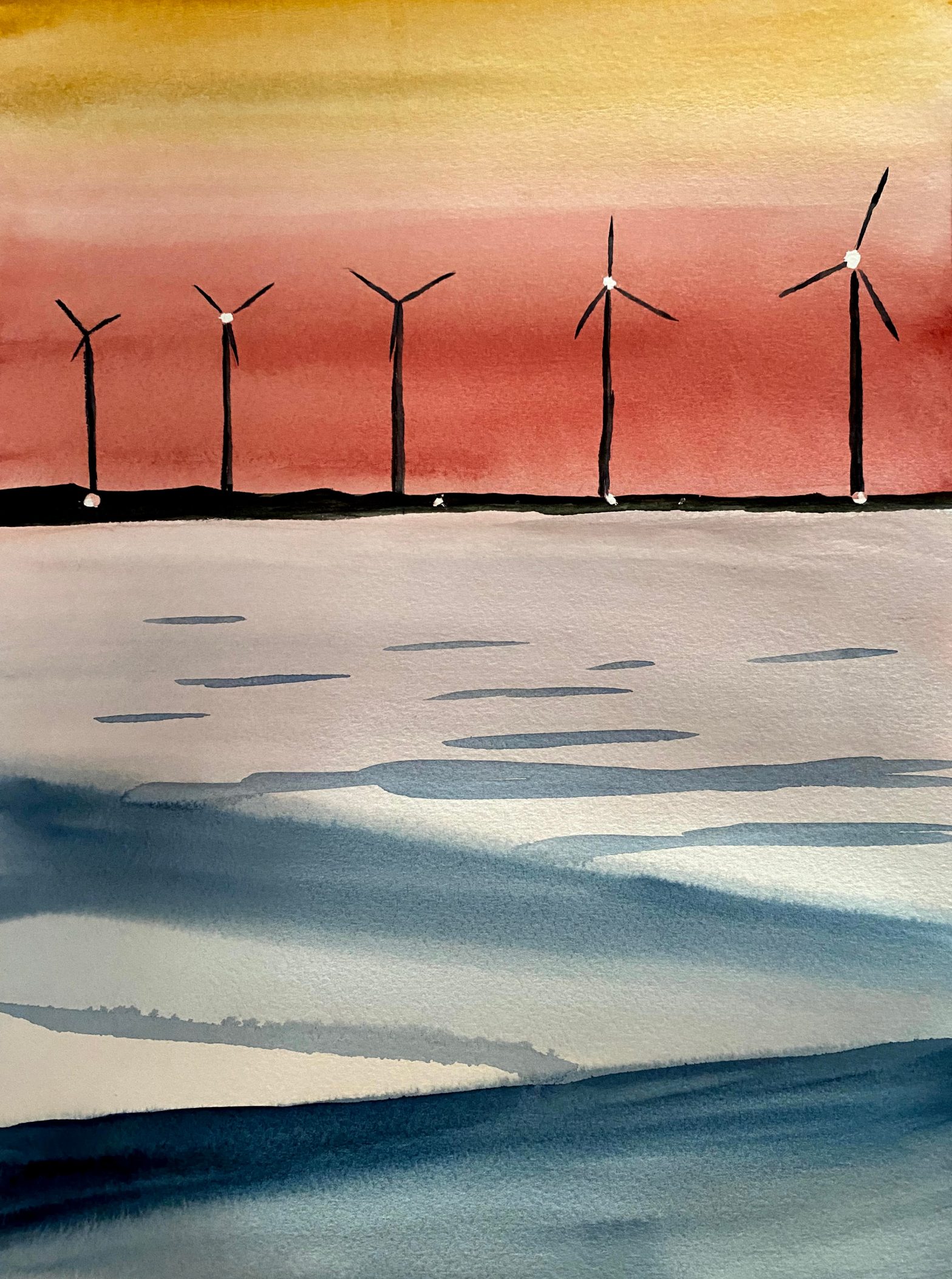 Wind Farm in Yorkshire Watercolour